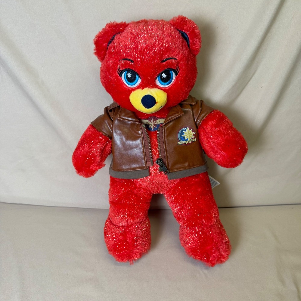 Build-A-Bear Marvel Captain Marvel Red Sparkle Plush Bear with Aviator Jacket